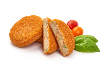 Fishcake burger cutlets, isolated on white background