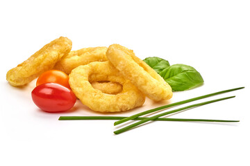 Deep Fried Calamari Rings, isolated on white background