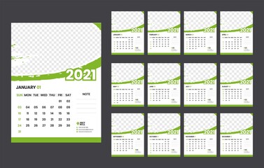 2021 wall calendar template set of 12 months