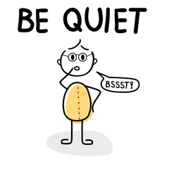 Be quiet, sei leise Strichm&auml;nnchen. Handgezeichnete Grafik f&uuml;r verschiedene Anwendungen. Verwendbar f&uuml;r Plakate, Schule, Pr&auml;sentationen oder Karten.