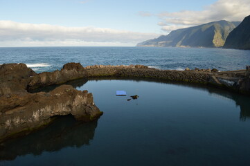 The stunning coastline and dramatic mountain landscape on the Island of Madeira in Portugal