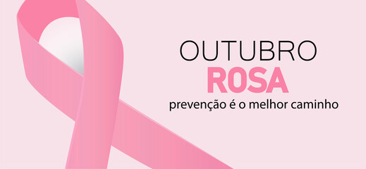 Pink October, prevention is the best way to go in Portuguese language. Outubro Rosa awareness month concept vector.