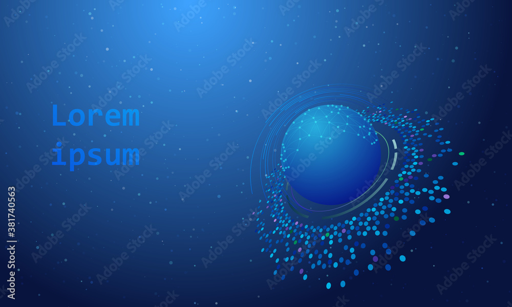 Poster abstract blue tech background with sphere and lines. big data or connection concept.