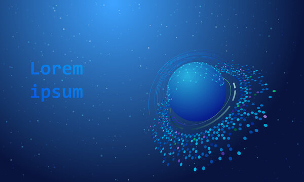 Abstract Blue Tech Background With Sphere And Lines. Big Data Or Connection Concept.