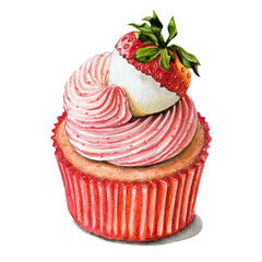 Watercolor Strawberry Cupcake