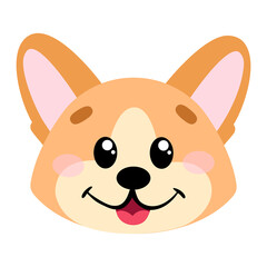 Welsh Corgi dog in cartoon and hand drawn style. Cute face isolated on white background. Stylized character pet flat illustration for design, print, stickers, posters, masks. Vector illustration.