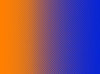 An orange and blue halftone dots vector texture. Ideal for use as a background image. The vector file contains a background fill layer and a texture layer to enable rapid color scheme changes.