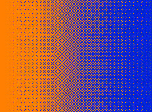 An orange and blue halftone dots vector texture. Ideal for use as a background image. The vector file contains a background fill layer and a texture layer to enable rapid color scheme changes.