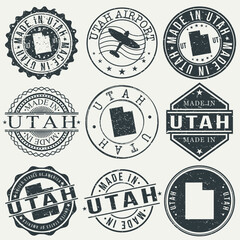 Utah Set of Stamps. Travel Stamp. Made In Product. Design Seals Old Style Insignia.