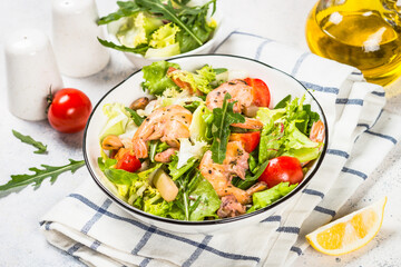 Seafood salad with leaves and vegetables.