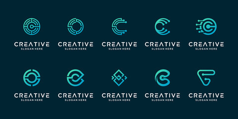 Set of creative letter c modern liner digital technology logo design
