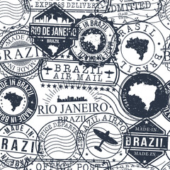 Rio de Janeiro Brazil Stamps. City Stamp Vector Art. Postal Passport Travel. Design Set Pattern.