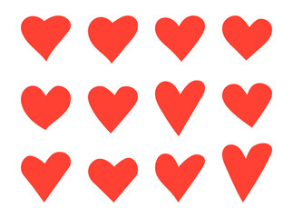 Set of various simple red vector heart icons