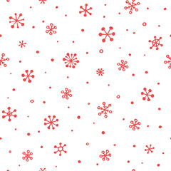 Vector seamless pattern of snowing, hand drawn snowflakes. Simple design for Christmas wrappings, textile and backgrounds