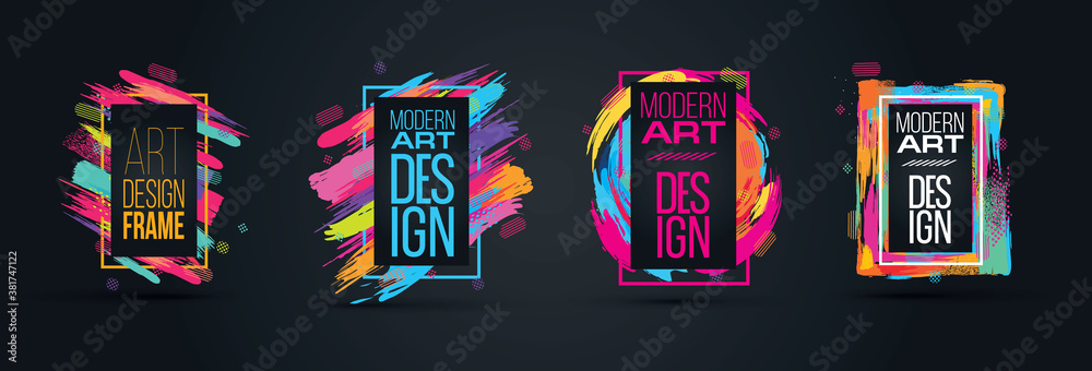 Poster minimalistic hipster colored frame design. vector line gradient halftone. frame for text modern art 