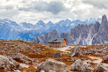 Famous Dolomites giant mountains peaks, near Drei Zinnen  ( Tre Cime di Lavaredo) the South Tyrol
