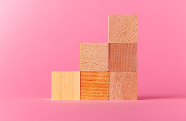 Toy wooden cubes with copy space against pink background