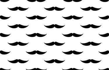 Seamless vector pattern, background or texture with black curly vintage retro gentleman mustaches on white background. For websites, desktop wallpaper, blog, web design.