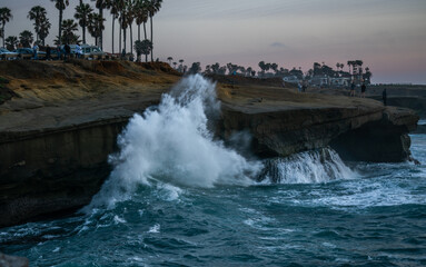 waves crashing on rocks