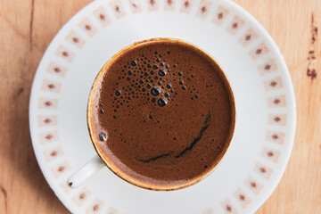 Traditional Turkish coffee with bubbles