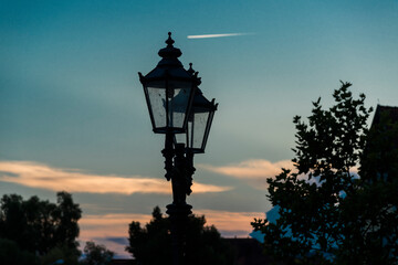 street lamp in sunset