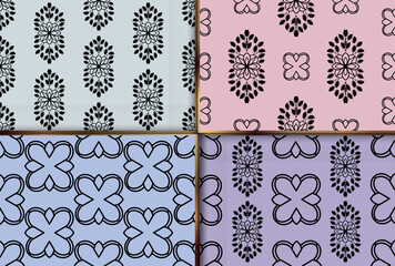 Set Vector damask seamless pattern background. Ornament silhouette. Tribal oldest victorian style