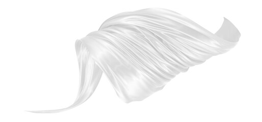 Beautiful flowing fabric of white wavy silk or satin. 3d rendering image.