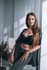 young beautiful brunette boudoir shooting model plus