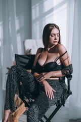 young beautiful brunette boudoir shooting model plus