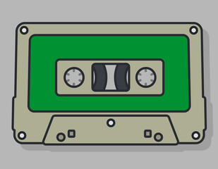 Audio cassette in lineal colored style. Illustration of obsolete technology.