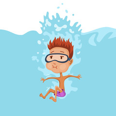 Children swimming in pool. Cheerful and active little boy swimming in pool. Boy in swimwear are swimming in a children pool. Underwater view