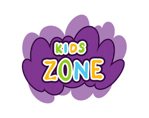 Kids zone. Children playground game room or center emblem. Playroom banner for children play zone. Kid entertainment camp poster. Toys fun playing zone, games party and play area poster