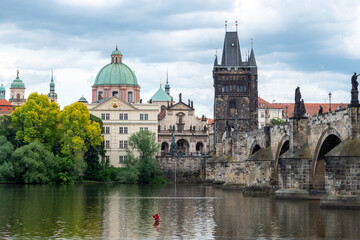 Charles Bridge with the Old Town Bridge Tower in Prague.