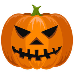 Vector illustration on white background. Seamless orange pumpkin. Symbol of happy holiday. Carving vegetable for decoration. Design for autumn october party. Halloween