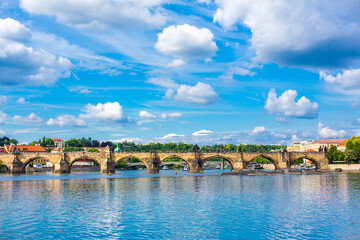 Fototapeta na wymiar Calov Bridge on the Vltava River. Prague landscape