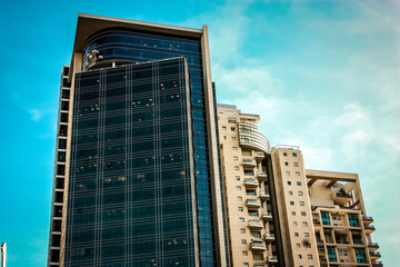 View of the facade of a modern building in the city center of Tel Aviv in Israel
