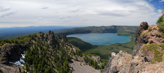 Panorama of Paulina Lake from Paulina Peak Oregon