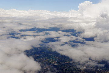 Aerial view of Portland Oregon suburbs above the clouds