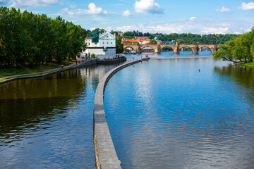 Fototapeta na wymiar Calov Bridge on the Vltava River. Prague landscape