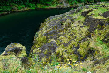 Steep glacier eroded rocks along the North Santiam river