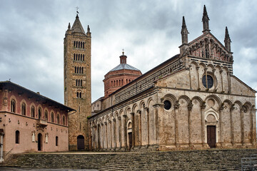 Fototapeta na wymiar A historic church with a bell tower in the city of Massa Maritima
