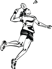 the vector illustration of the badminton player with  shuttlecock