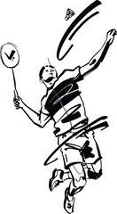 the vector illustration of the badminton player with  shuttlecock