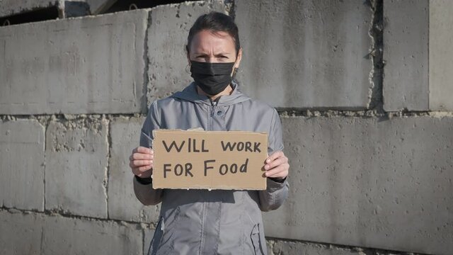 Social unemployment. A woman suffer from hungry and workless time during epidemic.