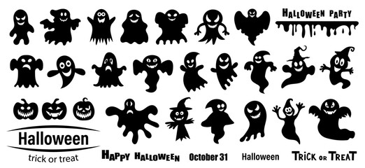 Fototapeta na wymiar Halloween ghost silhouette set vector illustration.