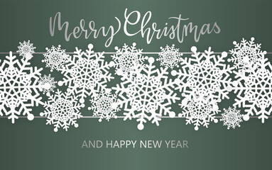 Obraz na płótnie Canvas Christmas and New Year Typographical on shiny Xmas background with snowflakes. Merry Christmas card. Vector Illustration