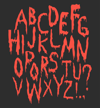 Splash Alphabet, vector blood or slime letters. Hand writting doodle scary font. Halloween party style