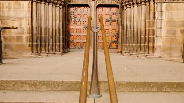 Close-up shot of the St Giles Cathedral, a parish church in the Old Town of Edinburgh, Scotland, UK, founded in 12th century