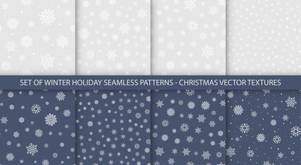 Set of simple seamless blue Christmas patterns. Minimalistic textures for winter