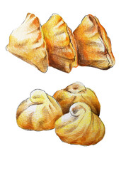 Dumpling drawing illustration. Isolated on white background